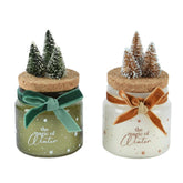 Decoris Paraffin Wax Candle with Velvet Bow and Trees 6cm - Green/White (2 Assorted)